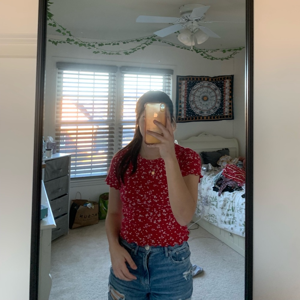 Red Floral Hollister Baby Tee